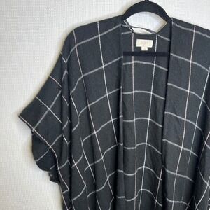 LOFT Outlet Black Plaid Kimono Open Front Poncho Women's One Size